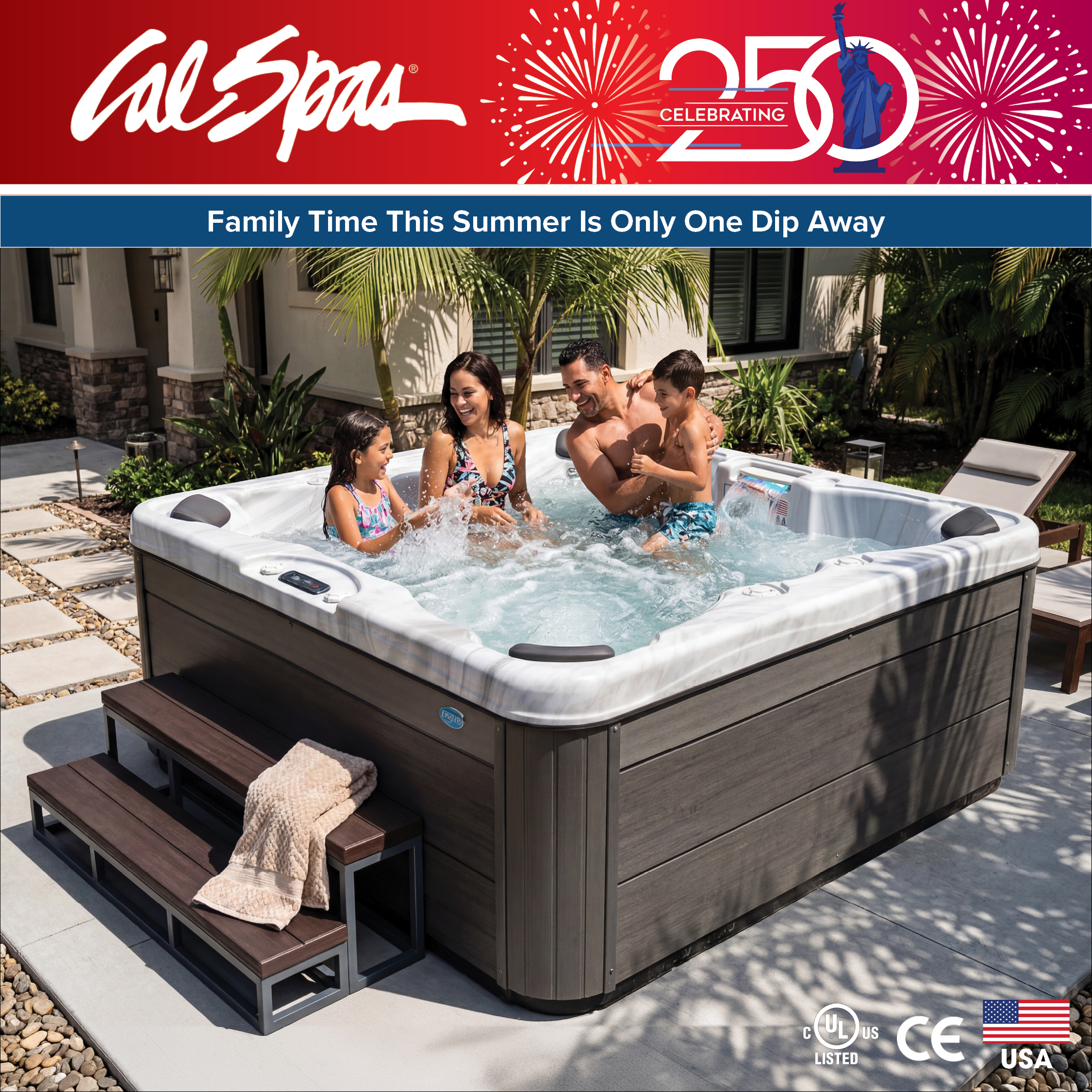 Calspas hot tub being used in a family setting - Whiteplains